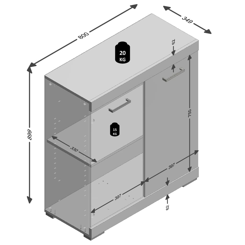 FMD Dresser with 2 Doors 80x34.9x89.9 cm Oak 4020-001