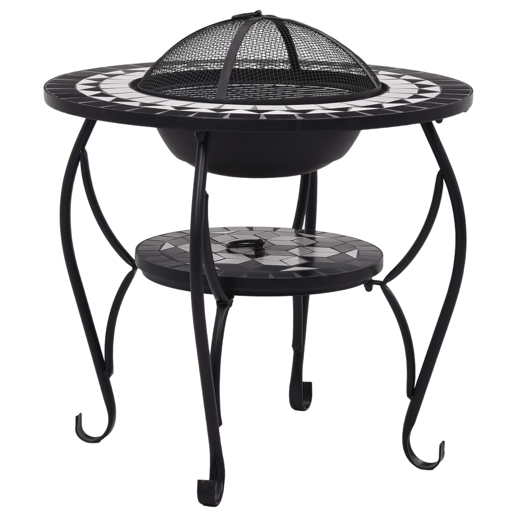 Mosaic Fire Pit Table Black and White 68 cm Ceramic