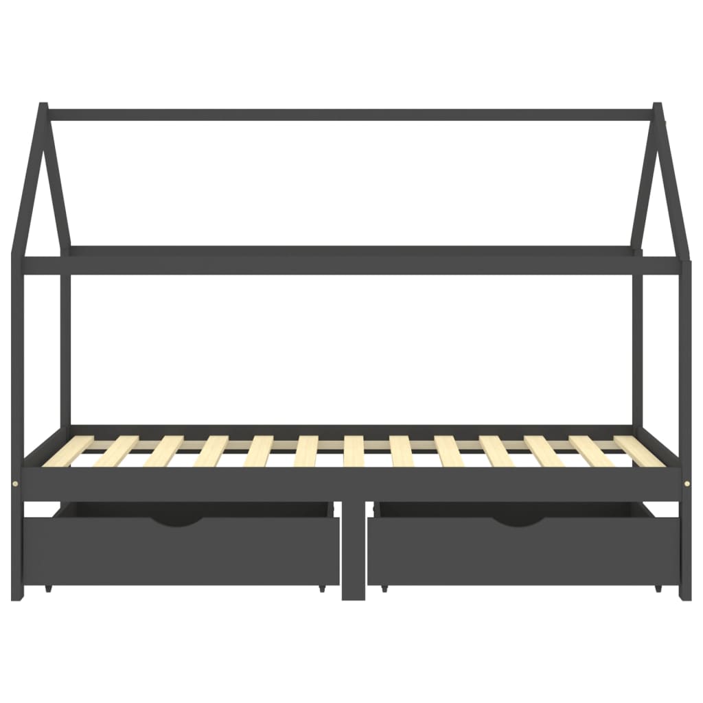 Cadre de lit d'enfant avec tiroirs Gris foncé Pin 90x200 cm