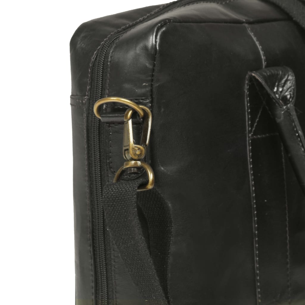 Zippered Laptop Bag Real Leather Black
