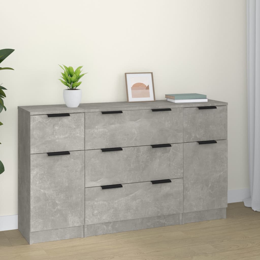 3 Piece Sideboard Set Concrete Grey Engineered Wood