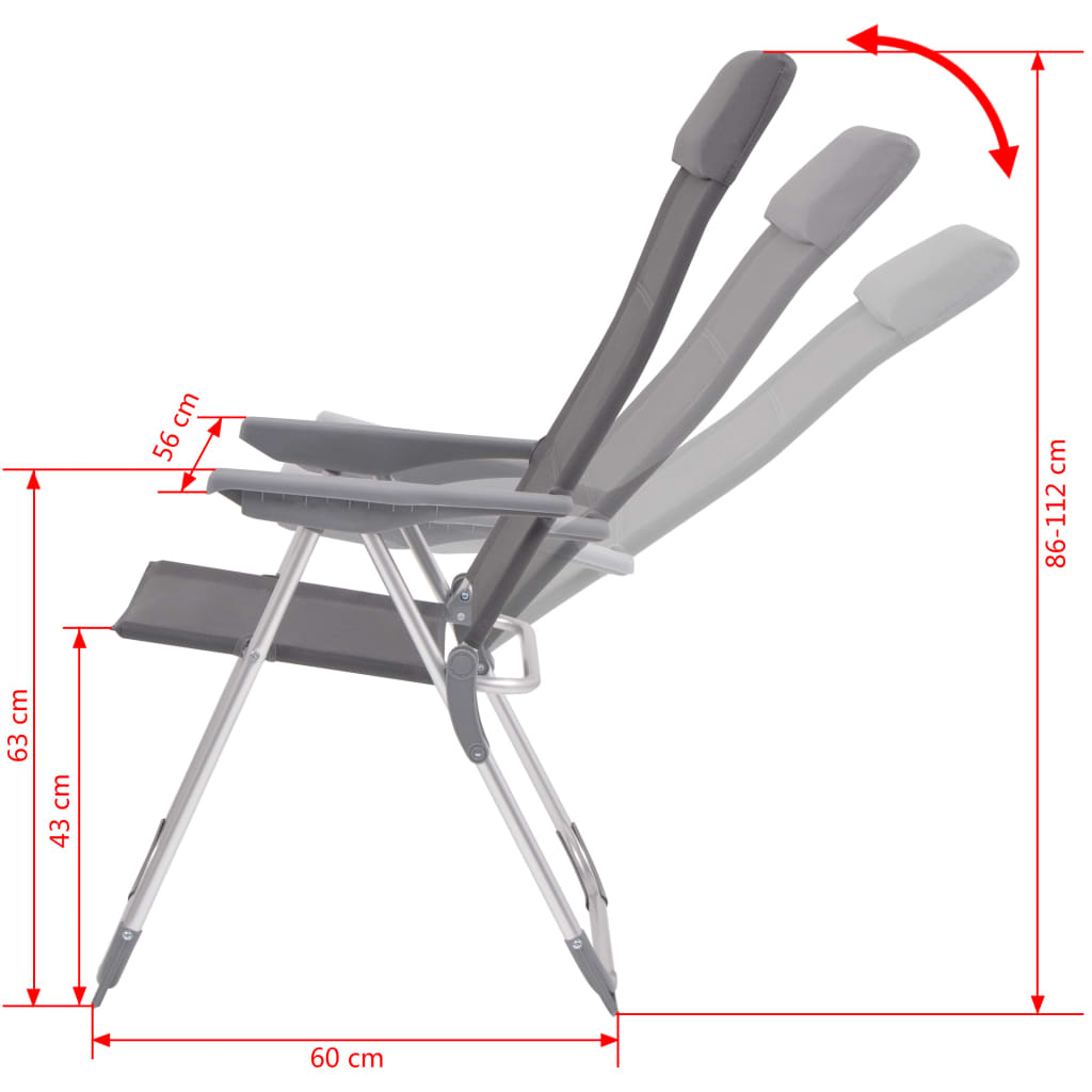 Chaise de camping 2 pcs Gris Aluminium 56 x 60 x 112 cm