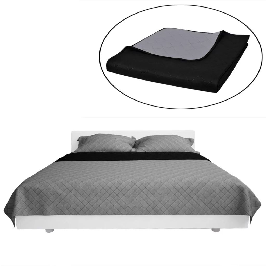Double-sided Quilted Bedspread Black/Grey 230 x 260 cm