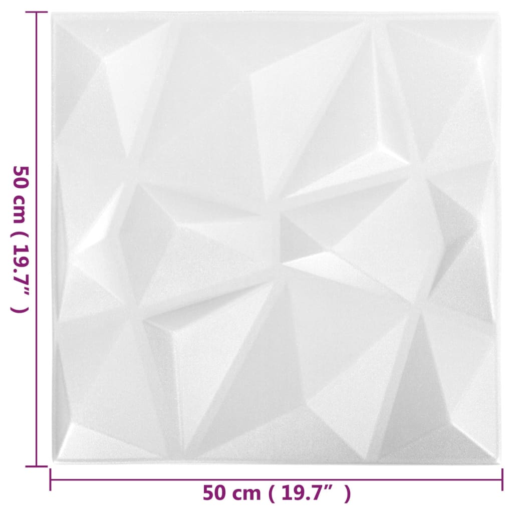 3D Wall Panels 48 pcs 50x50 cm Diamond White 12 m²