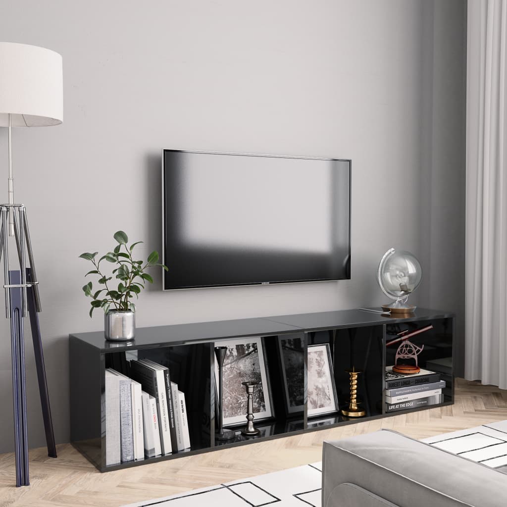 Book Cabinet/TV Cabinet High Gloss Black 143x30x36 cm