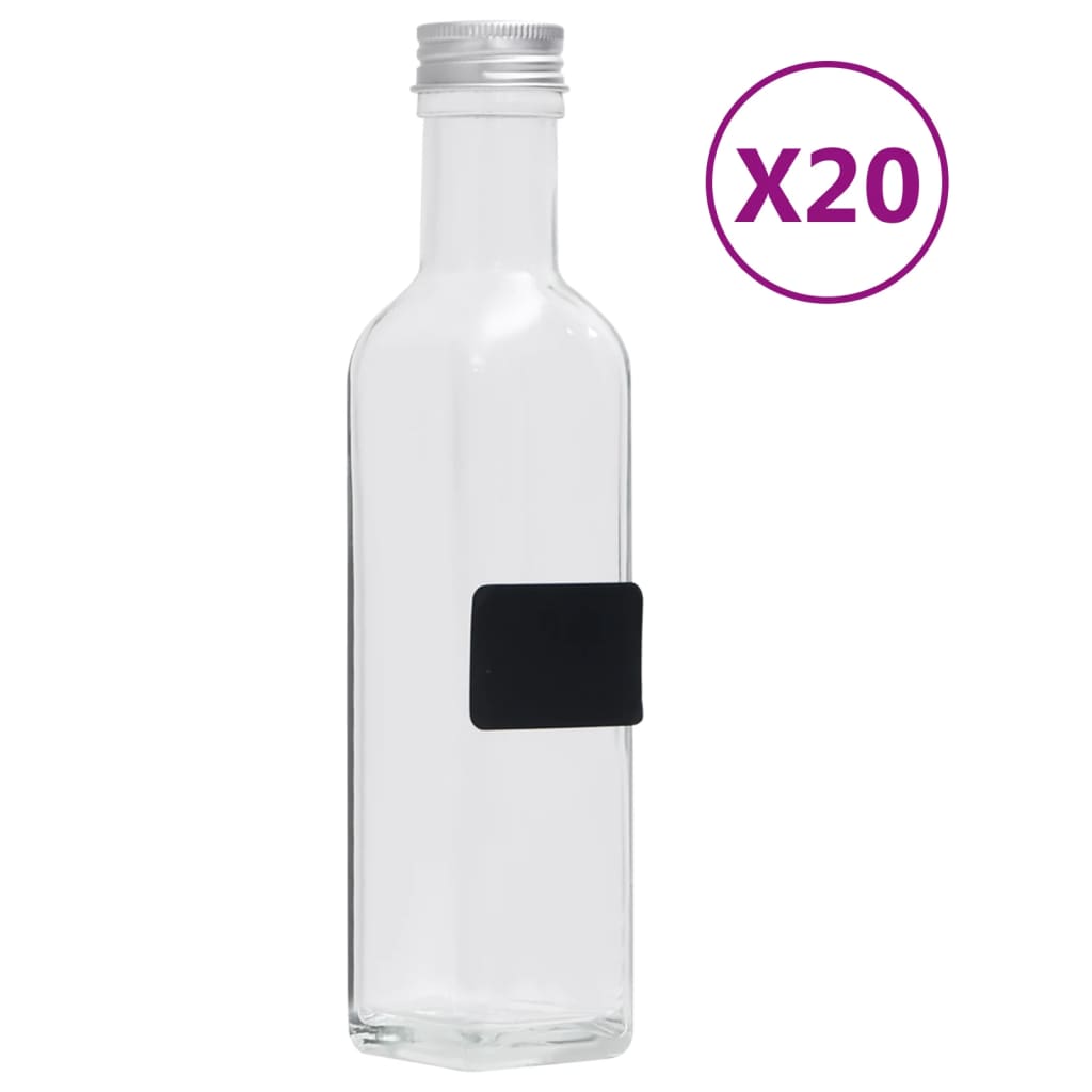 Glasflaschen mit Schraubverschluss 20 Stk. Quadratisch 250 ml  