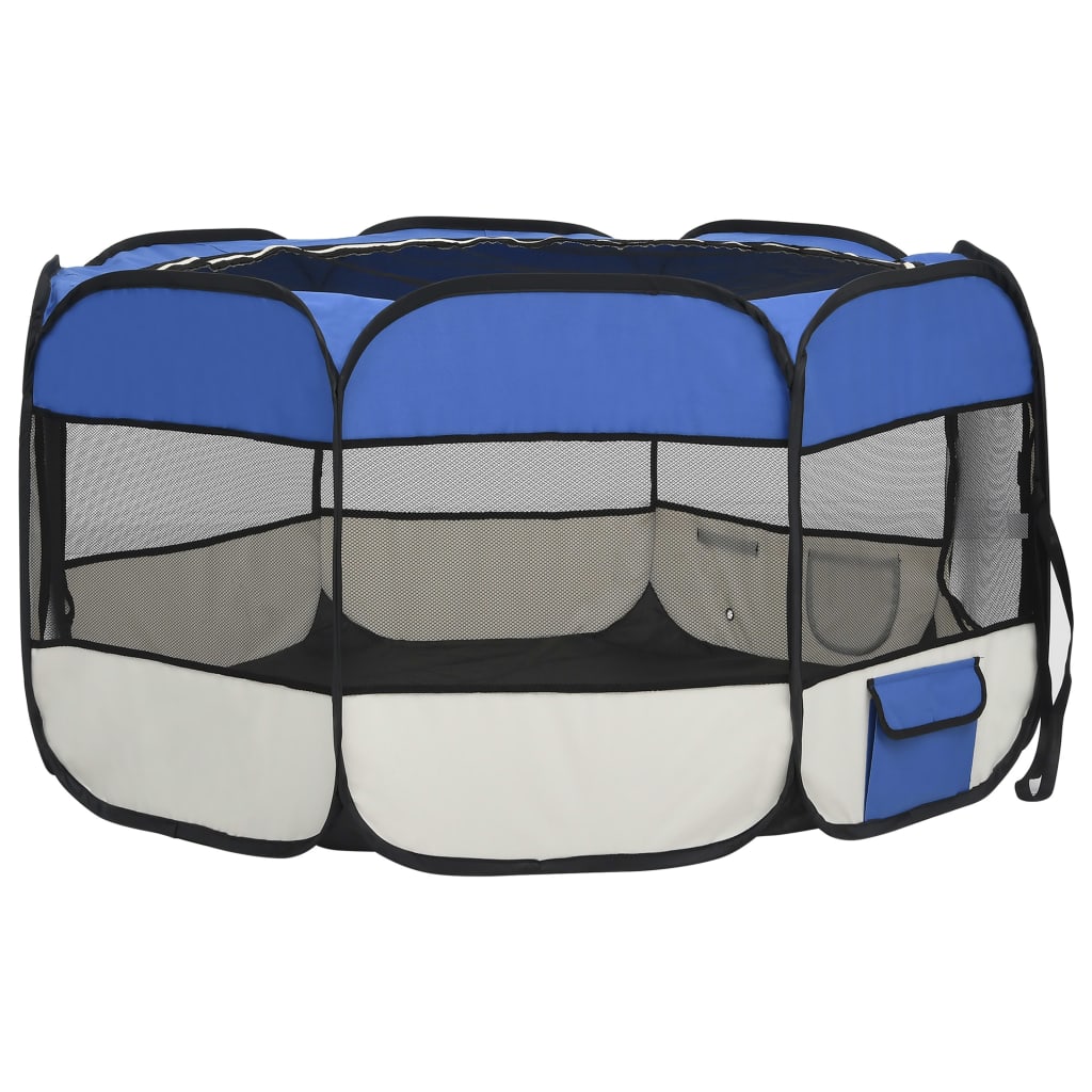 Foldable Dog Playpen with Carrying Bag Blue 125x125x61 cm