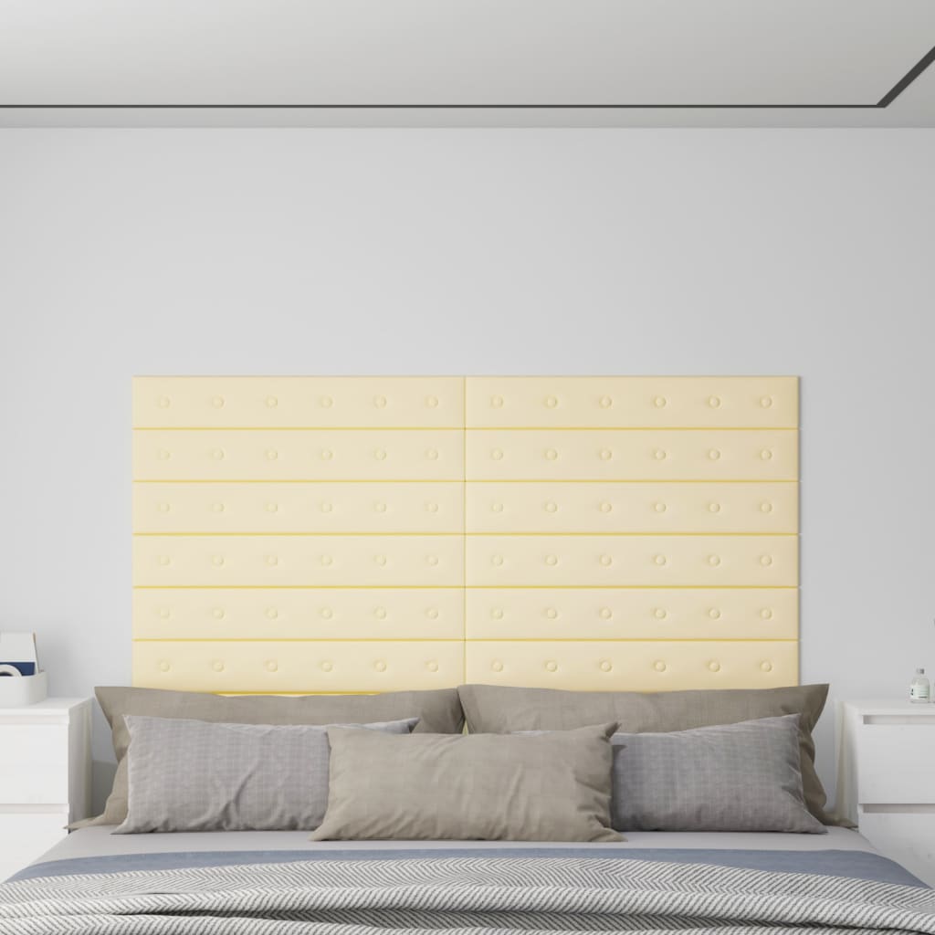 Panneaux muraux 12 pcs Crème 90x15 cm Similicuir 1,62 m²