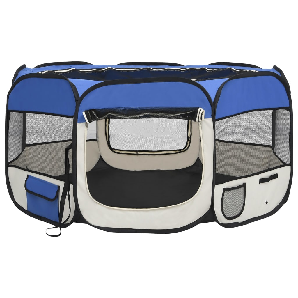 Foldable Dog Playpen with Carrying Bag Blue 125x125x61 cm
