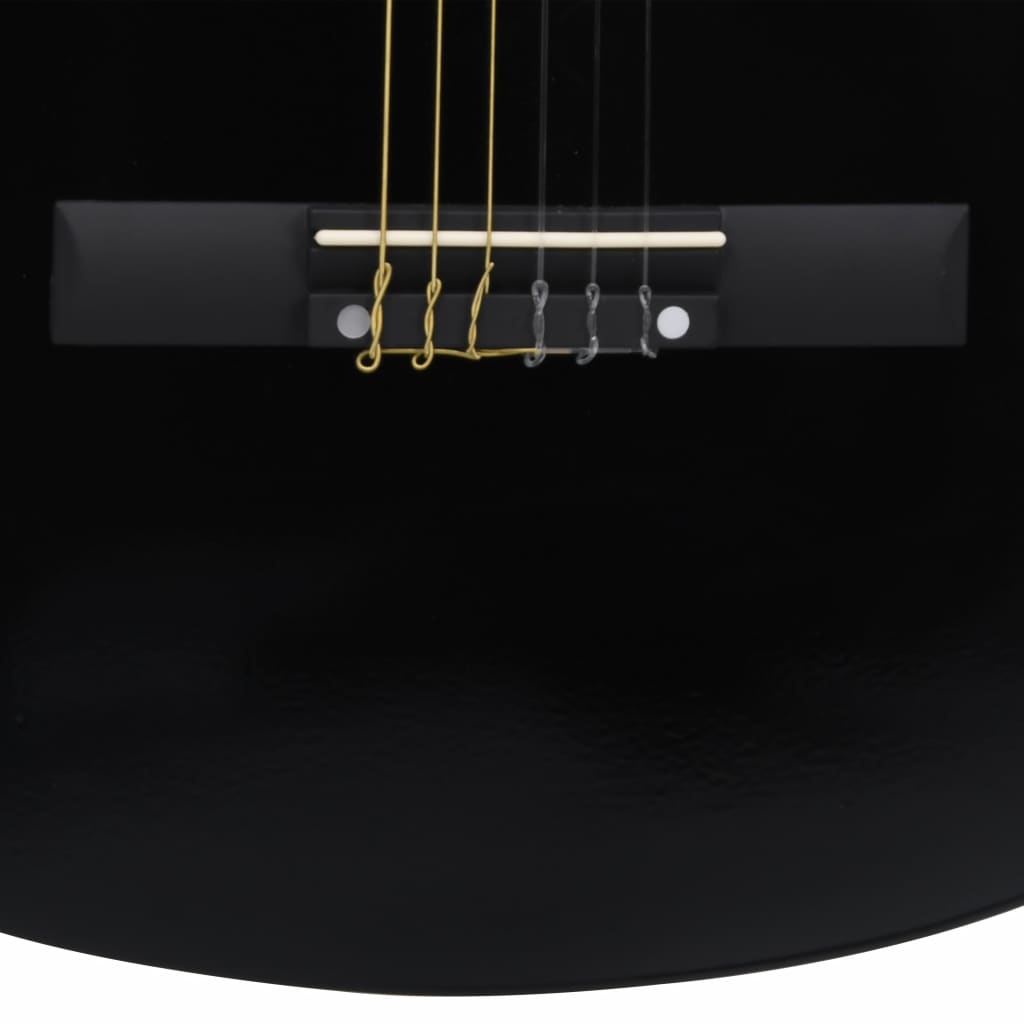 12 Piece Classical Guitar Beginner Set Black 4/4 39"