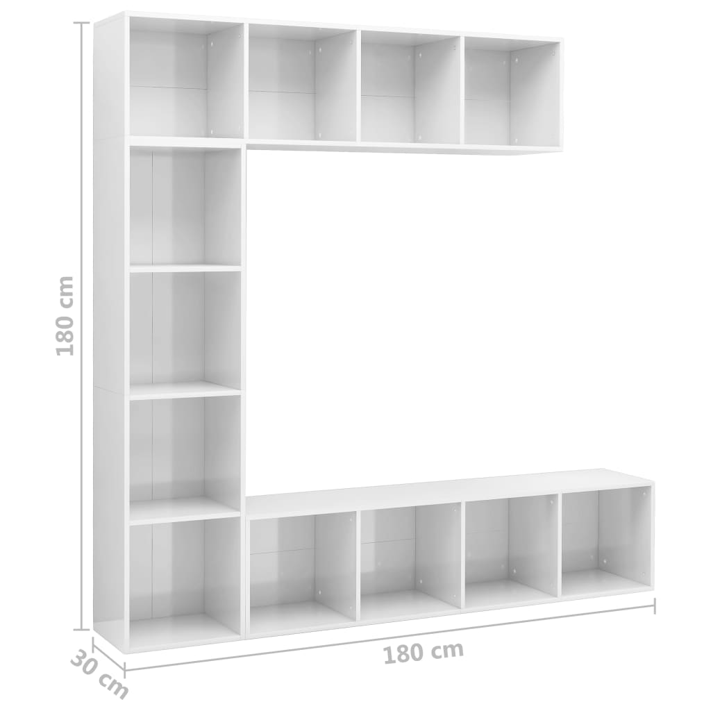 3-tlg. Bücher-/TV-Schrank Set Hochglanz-Weiss 180x30x180 cm