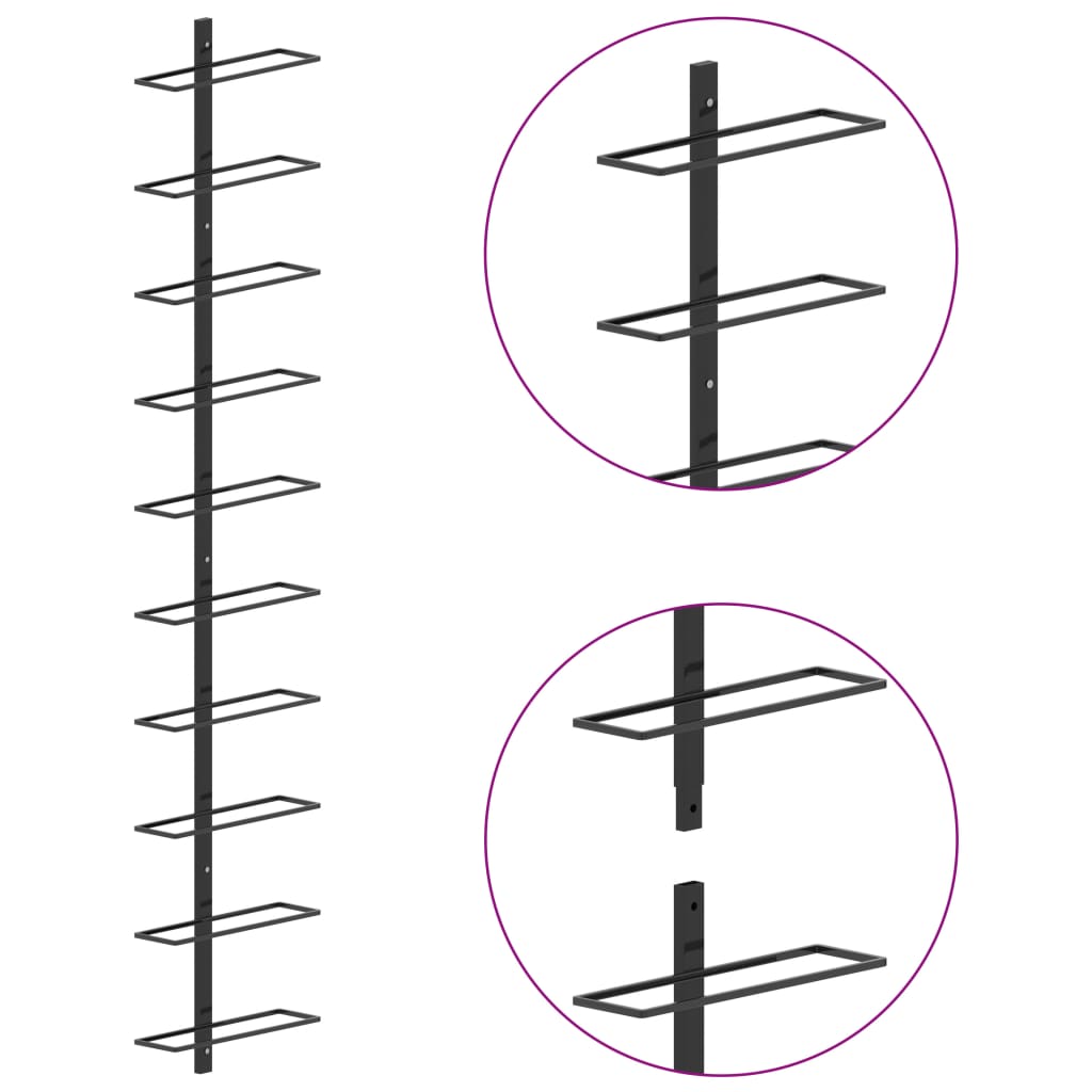 Wand-Weinregal für 10 Flaschen Schwarz Metall