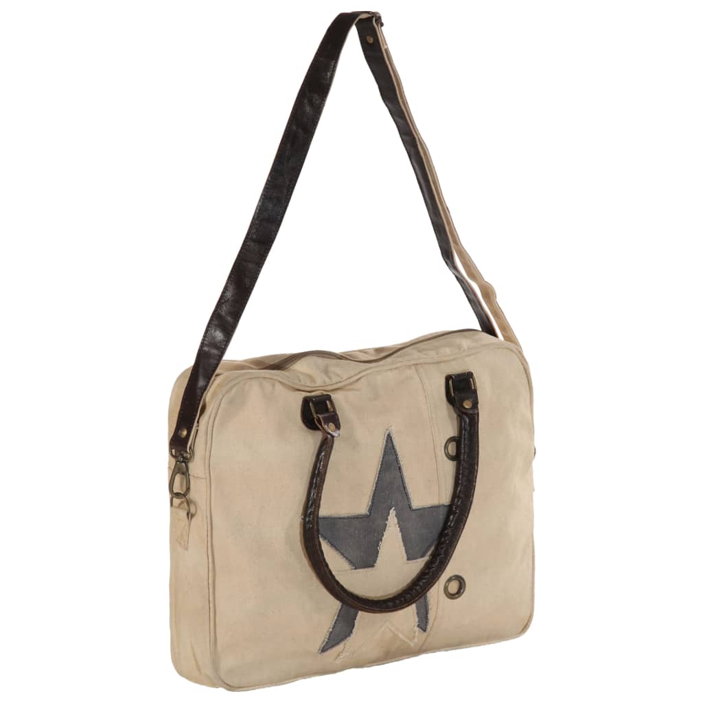 Hand Bag Beige 40x54 cm Canvas and Real Leather