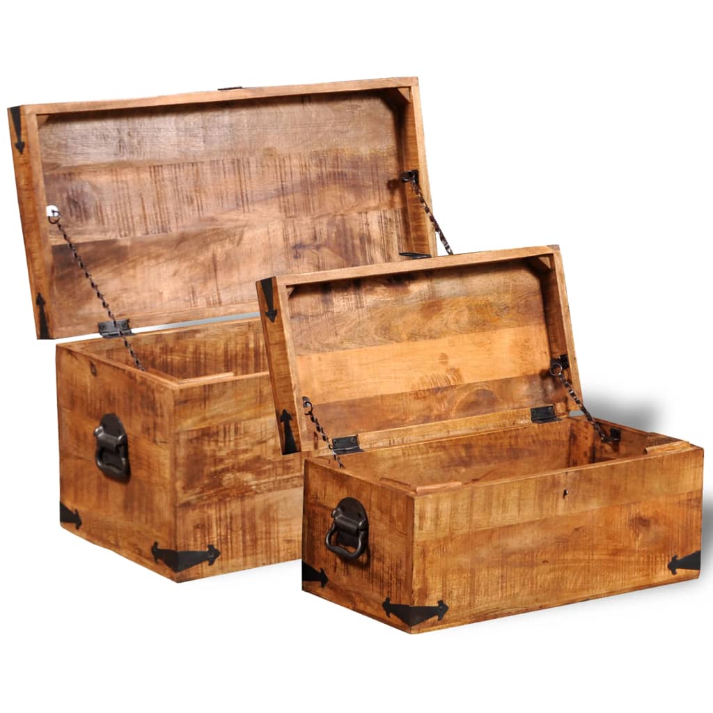 Coffre de rangement 2 pcs Bois de manguier brut 