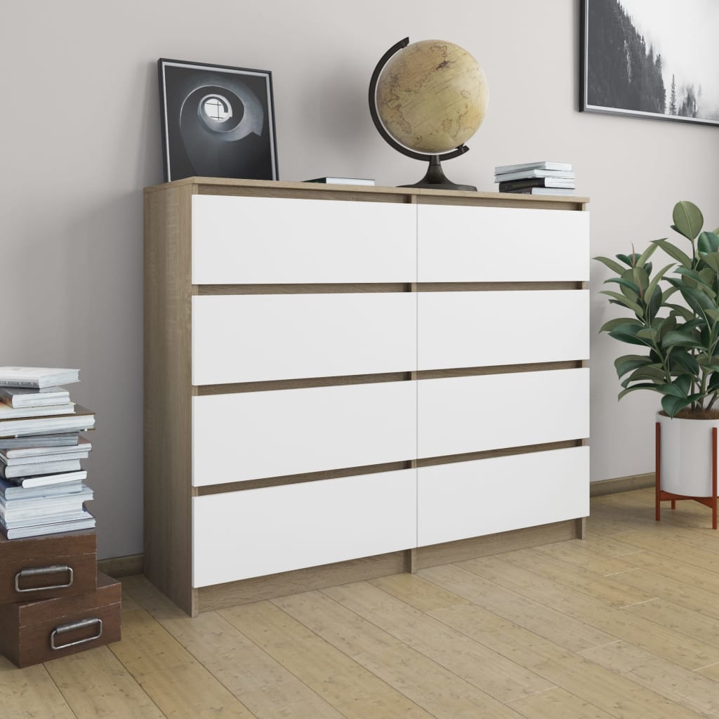Drawer Sideboard White and Sonoma Oak 120x35x99 cm Chipboard