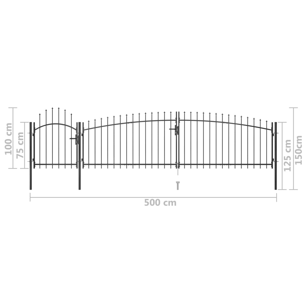 Gartentor mit Speerspitzen 5x1,5 m Schwarz  