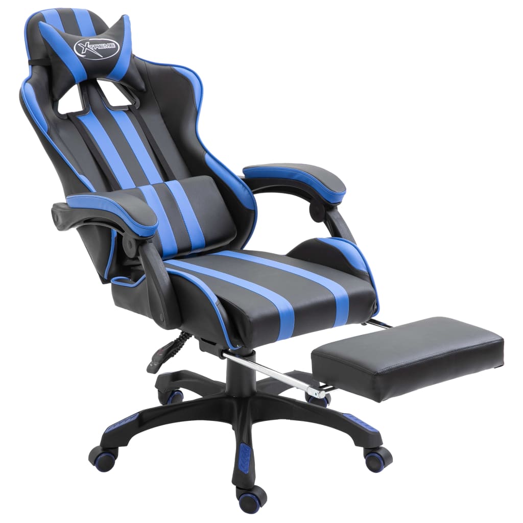 Gaming-Stuhl mit Fussstütze Blau Kunstleder