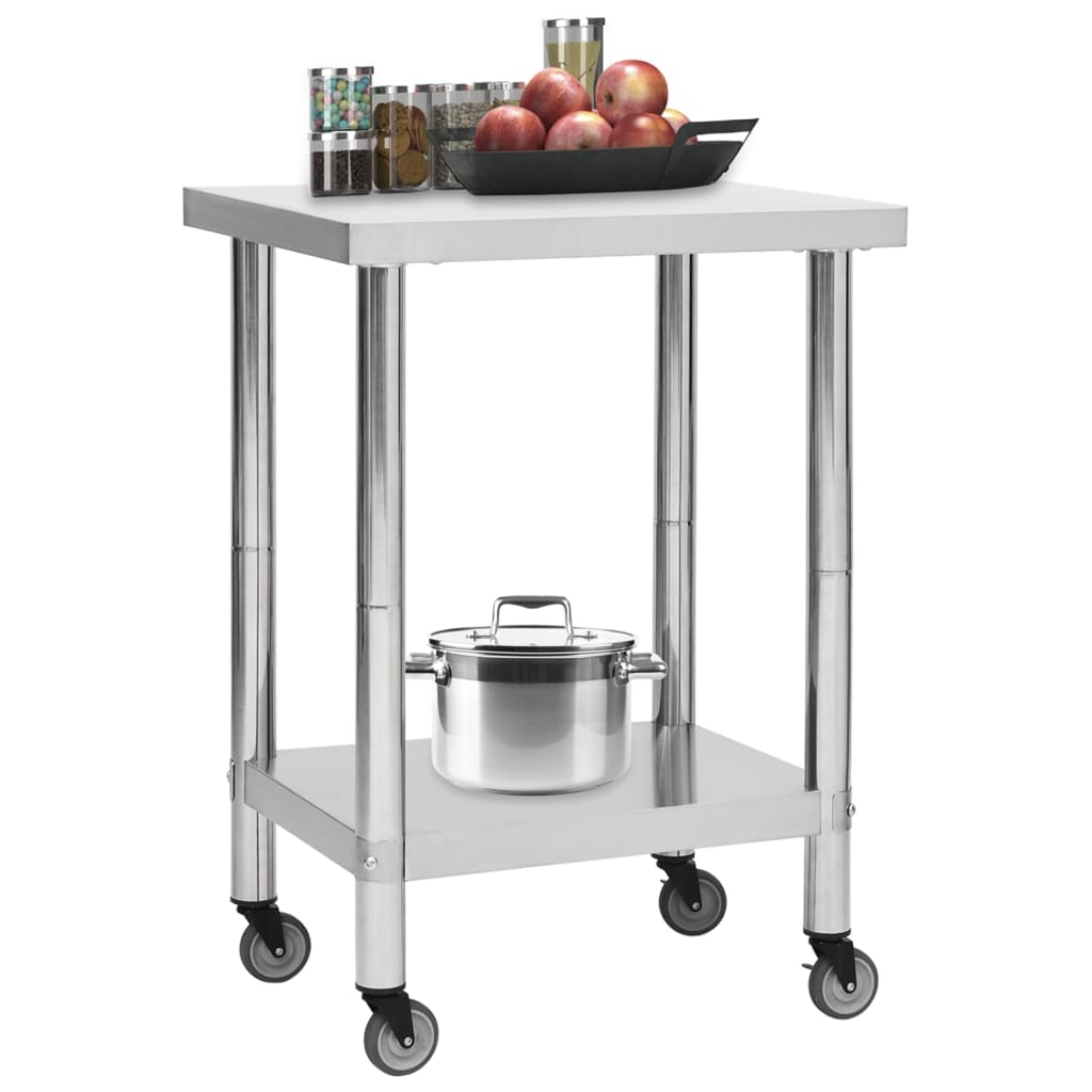 Kitchen Work Table with Wheels 60x30x85 cm Stainless Steel