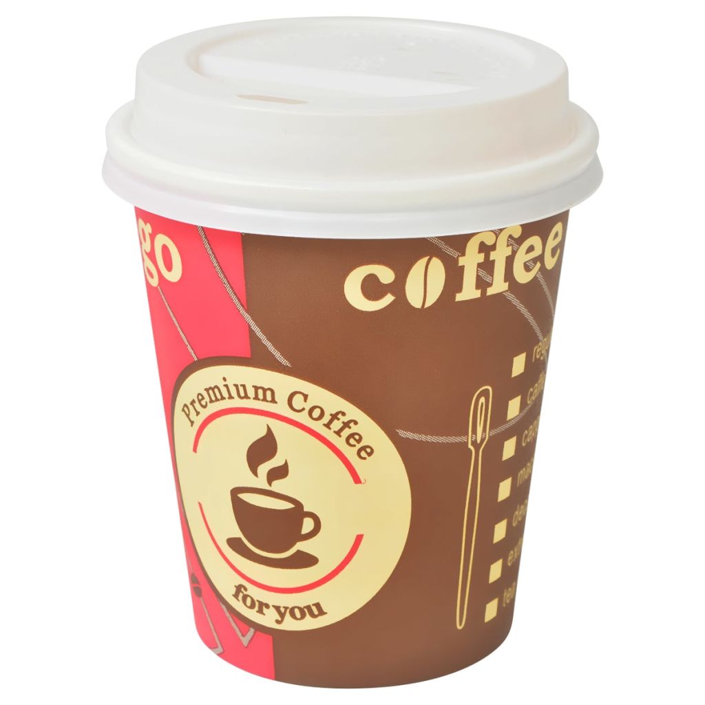 1000 pcs Disposable Coffee Cups with Lids 240 ml (8 oz)