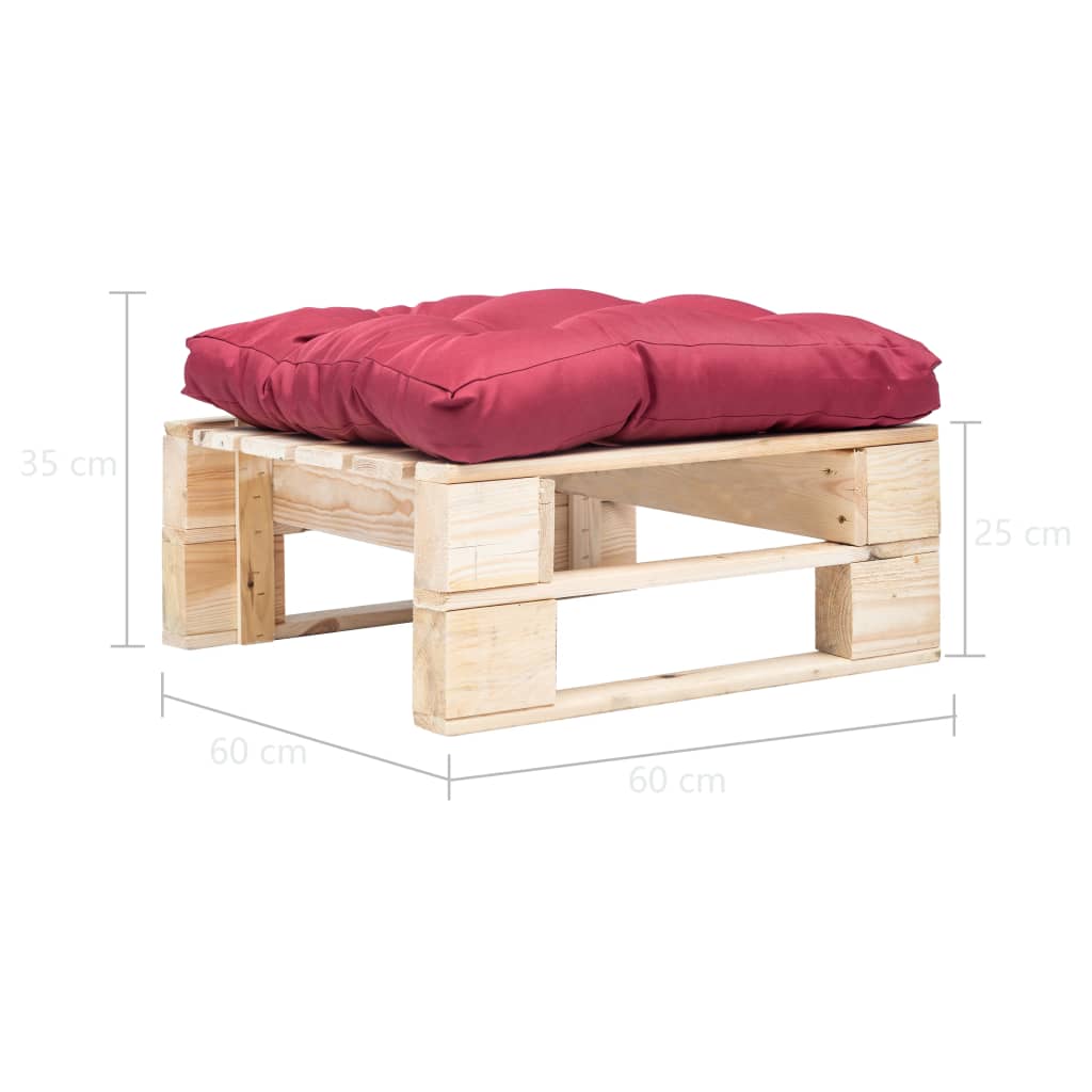Garden Pallet Ottoman with Red Cushion Natural Wood