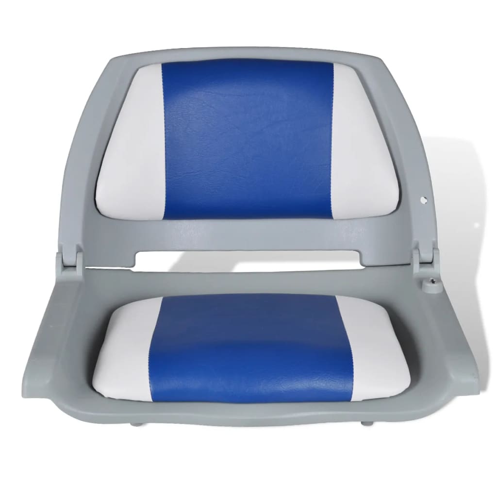 Boat Seats 2 pcs Foldable Backrest Blue-white Pillow 41x51x48cm