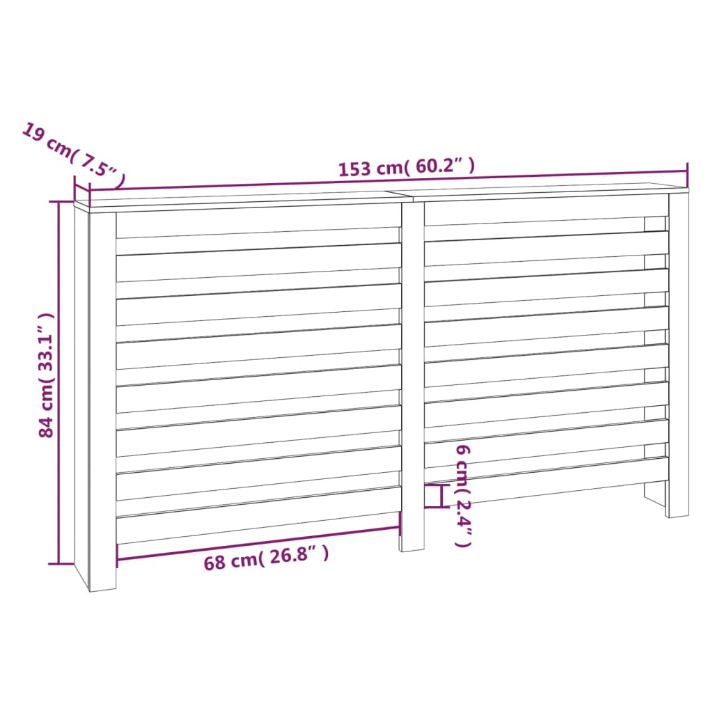 Radiator Cover 153x19x84 cm Solid Wood Pine