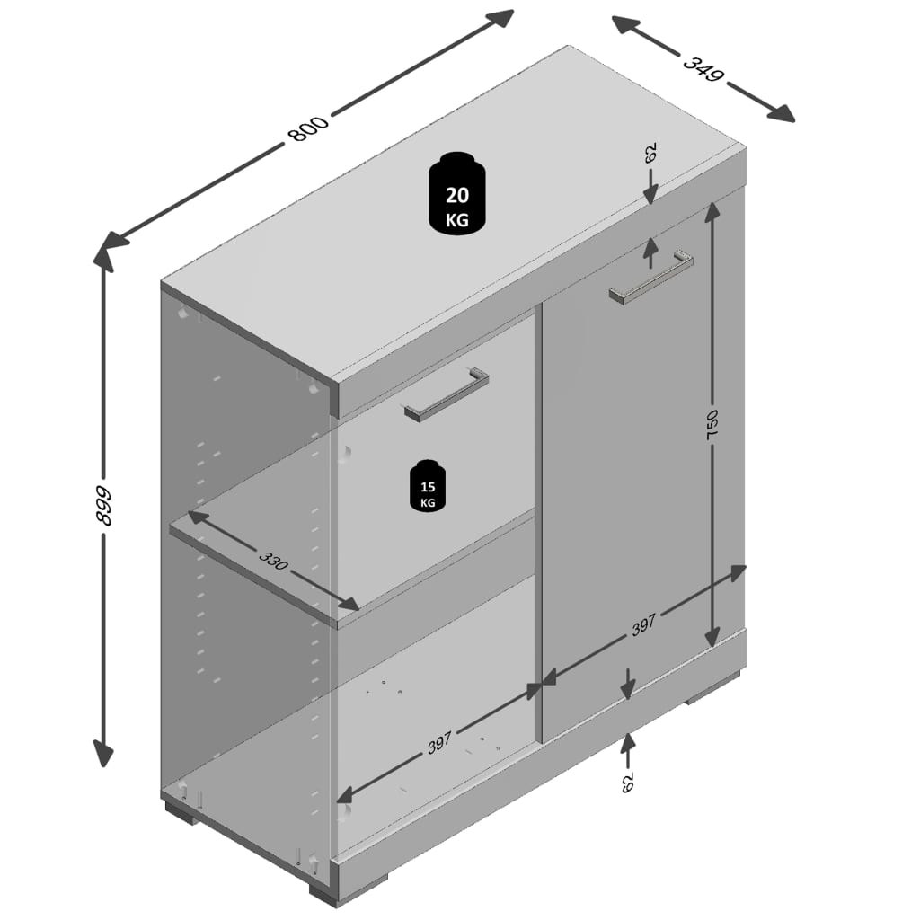 FMD Kommode mit 2 Türen 80 × 34,9 × 89,9 cm Weiss