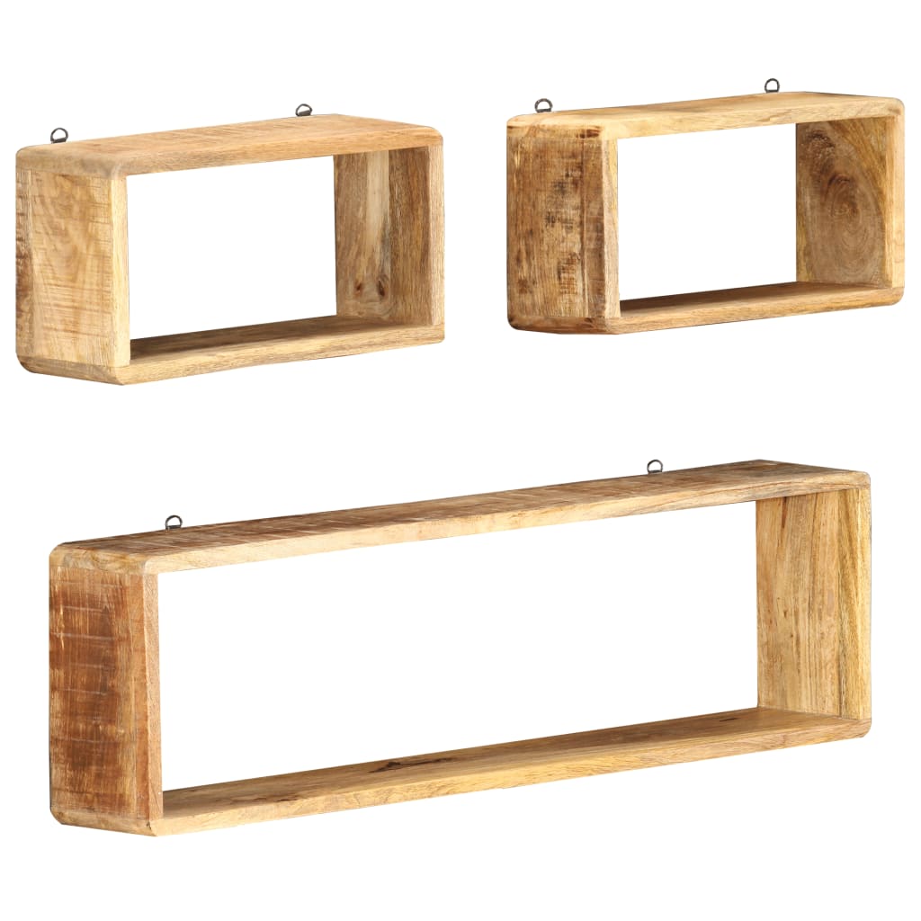 3 Piece Wall Cube Shelf Set Soild Mango Wood