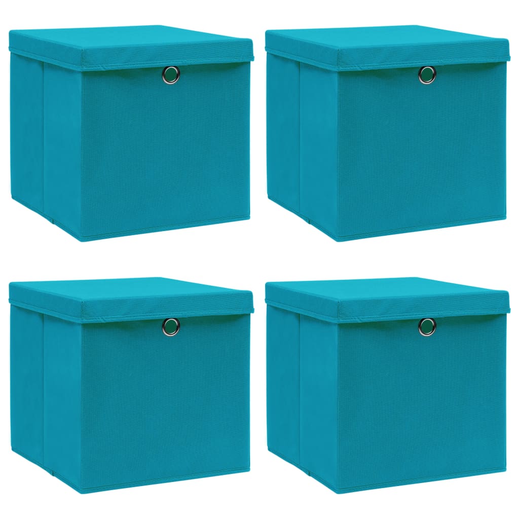 Aufbewahrungsboxen mit Deckeln 4 Stk. Babyblau 32x32x32cm Stoff