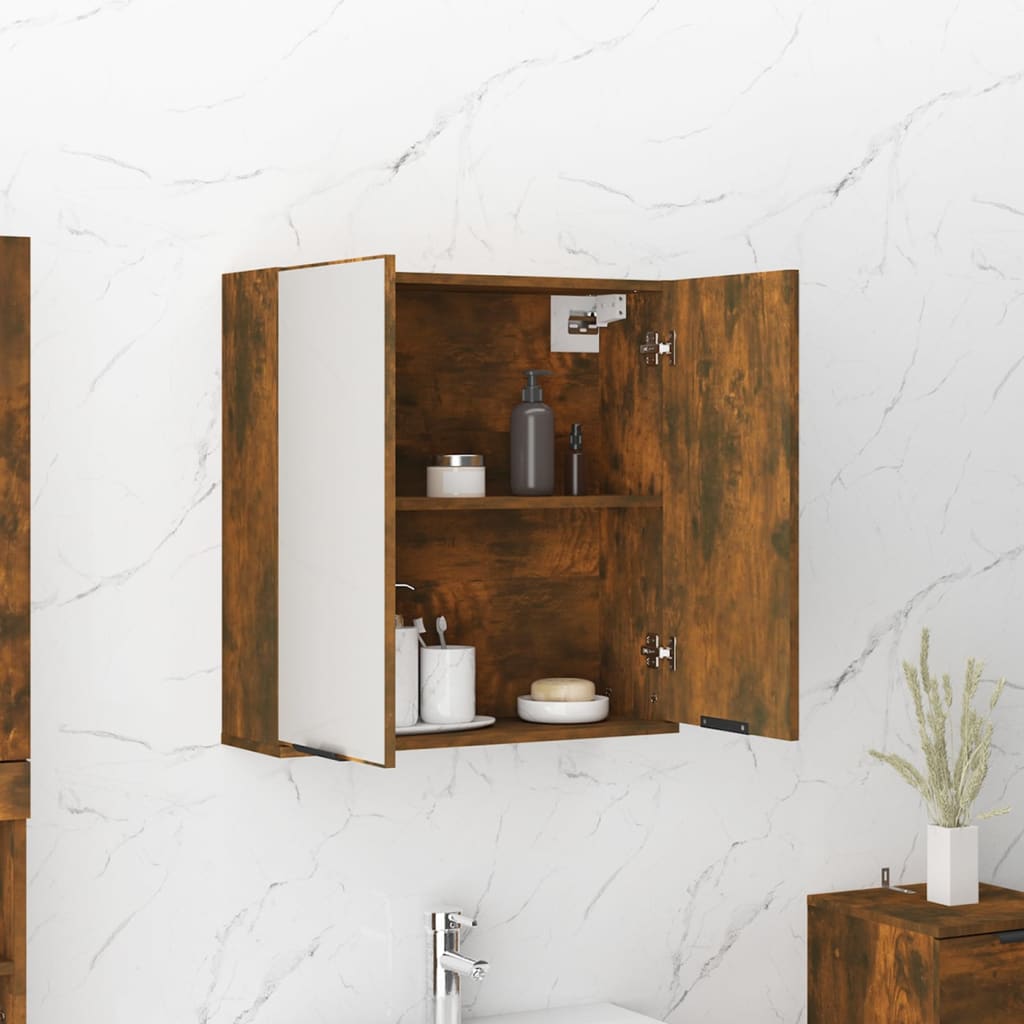 Bathroom Mirror Cabinet Smoked Oak 64x20x67 cm