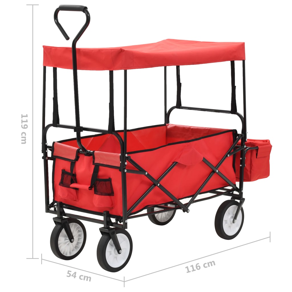 Folding Hand Trolley with Canopy Steel Red
