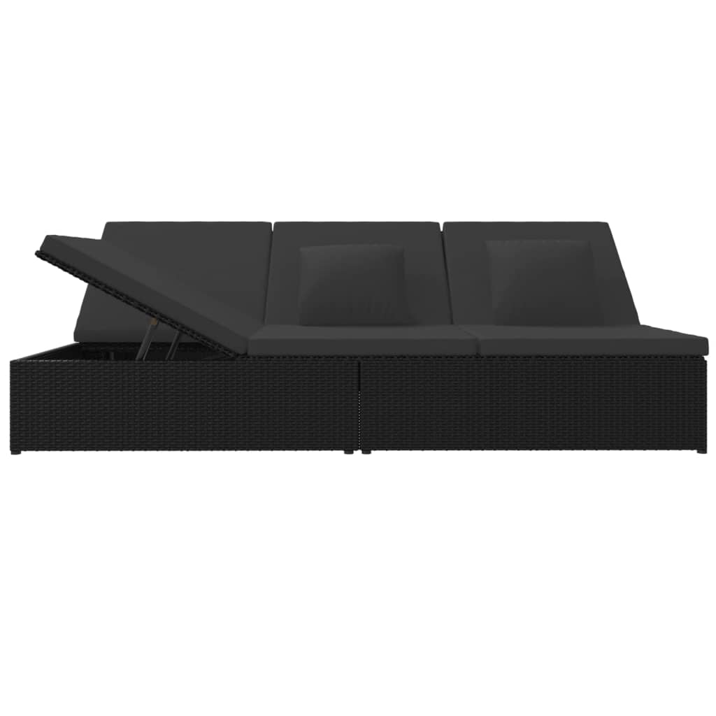 Convertible Sun Bed with Cushions Poly Rattan Black