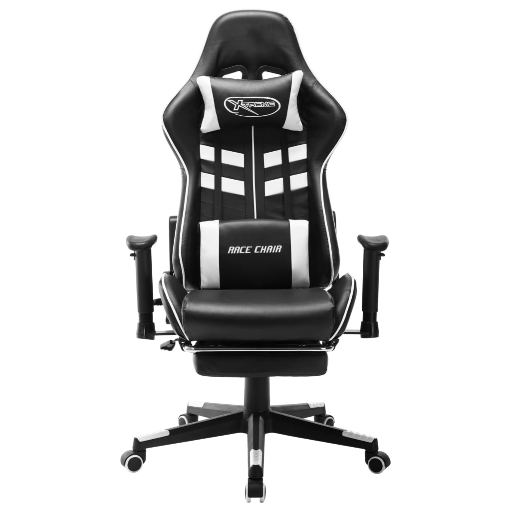 Gaming Chair with Footrest Black and White Artificial Leather