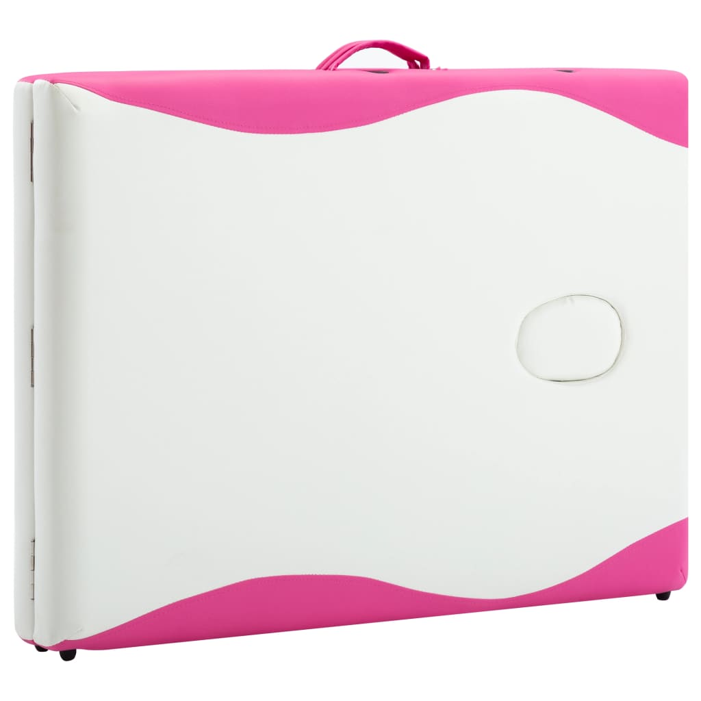 2-Zone Foldable Massage Table Aluminium White and Pink