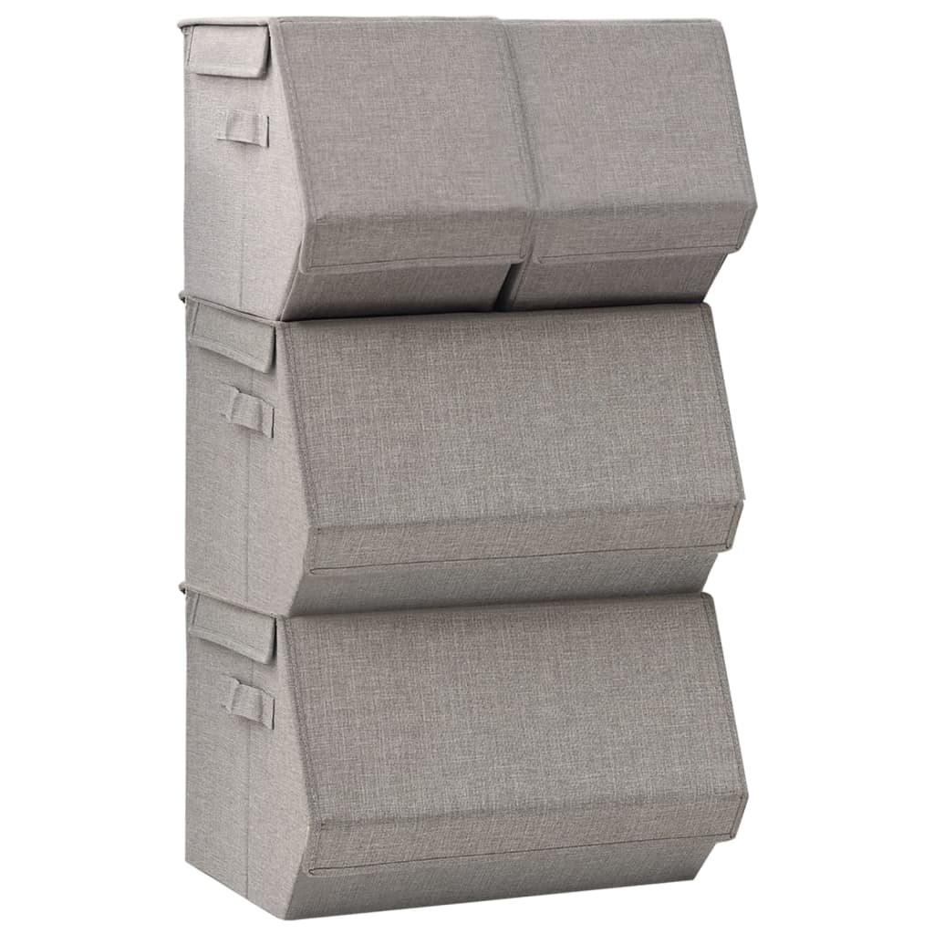 Stackable Storage Box Set of 4 Pieces Fabric Grey