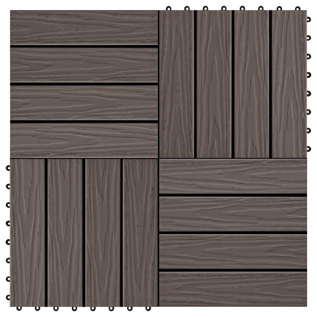 11 pcs Decking Tiles Deep Embossed WPC 30x30cm 1sqm Dark Brown