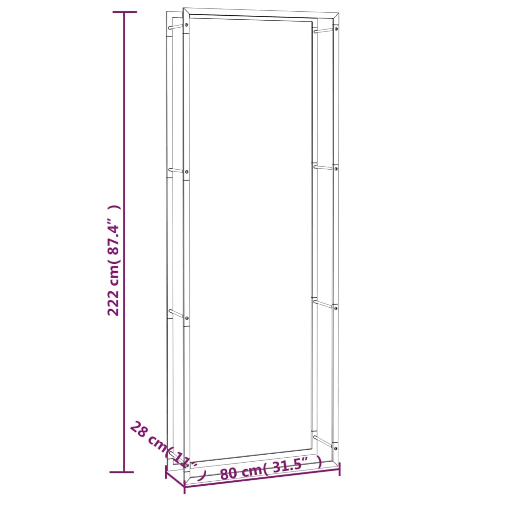 Portant de bois de chauffage Noir mat 80x28x222 cm Acier