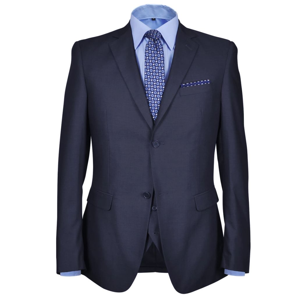 3 Piece Men's Business Suit Size 56 Navy Blue
