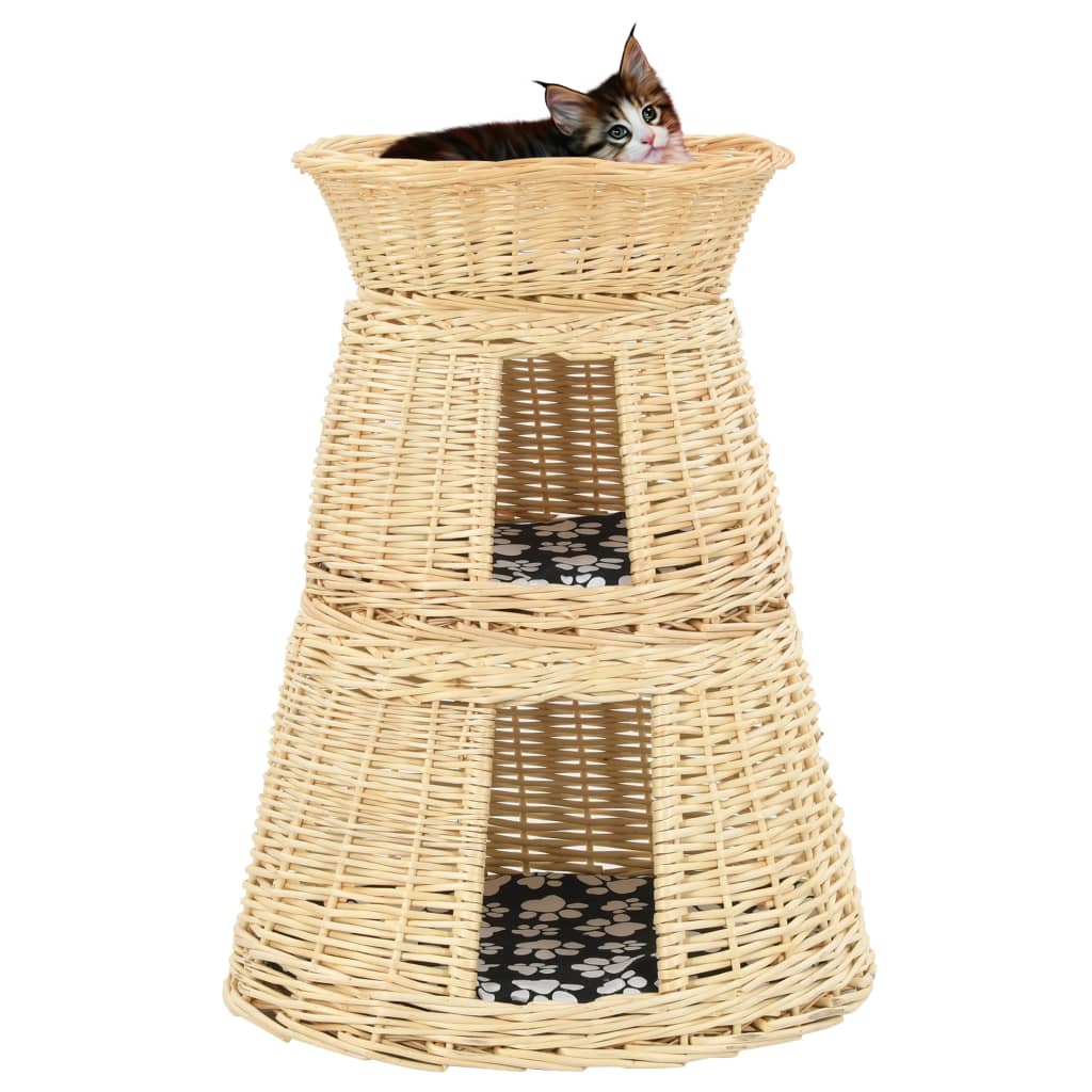 3 Piece Cat Basket Set with Cushions 47x34x60 cm Natural Willow
