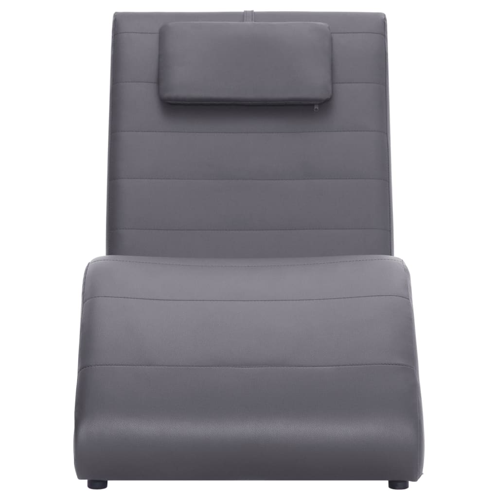 Chaise Longue with Pillow Grey Faux Leather