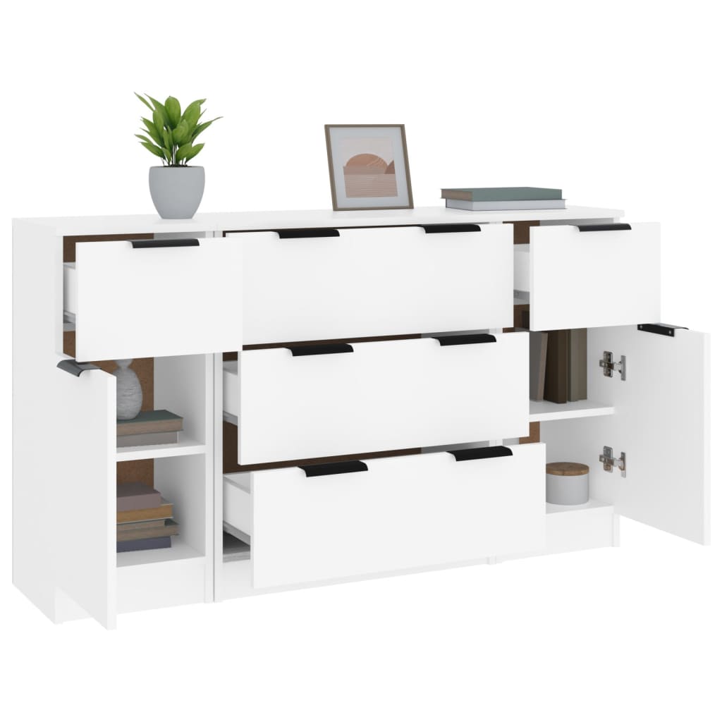 3-tlg. Sideboard-Set Weiss Holzwerkstoff