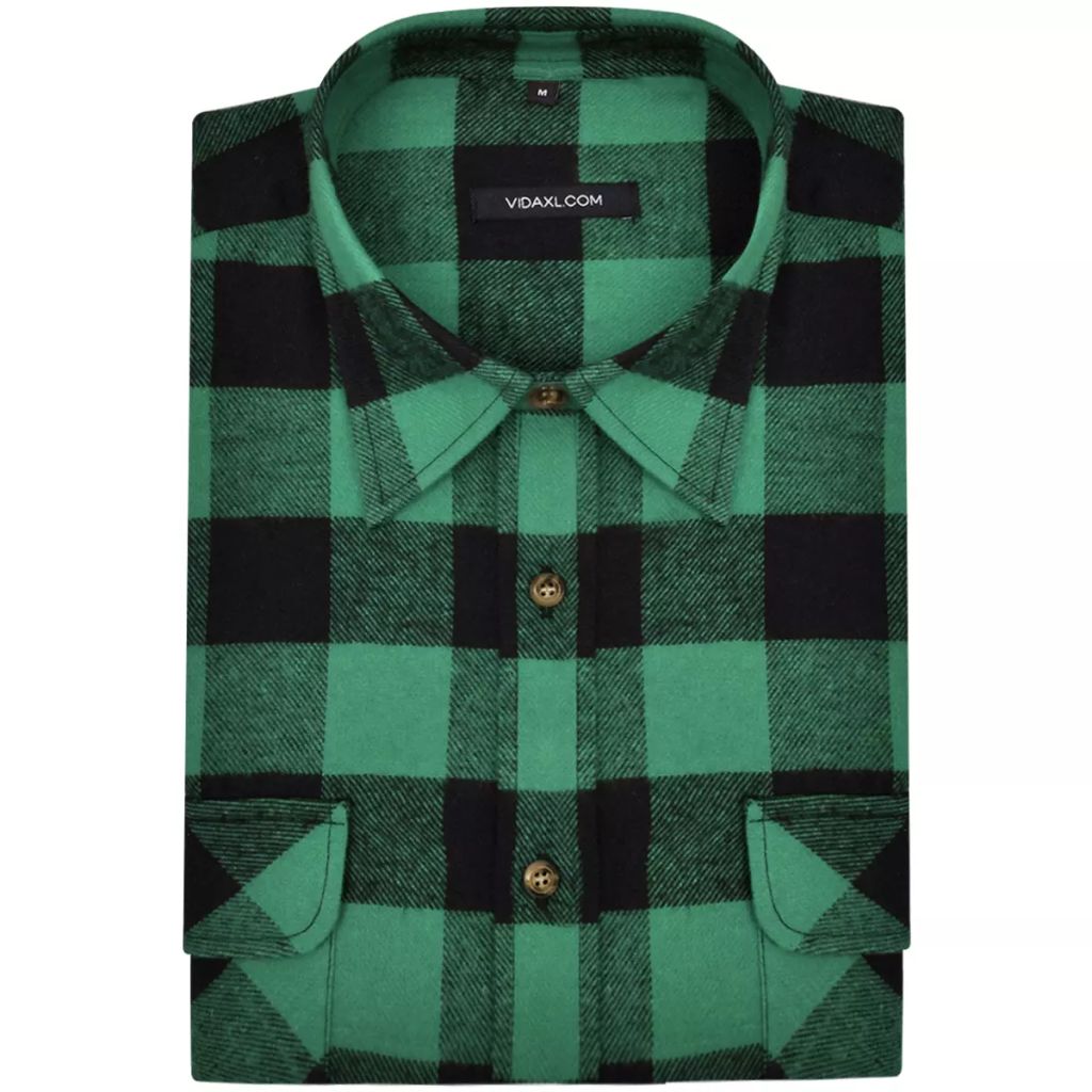 2 Men's Plaid Flannel Work Shirt Green-Black Checkered Size XL