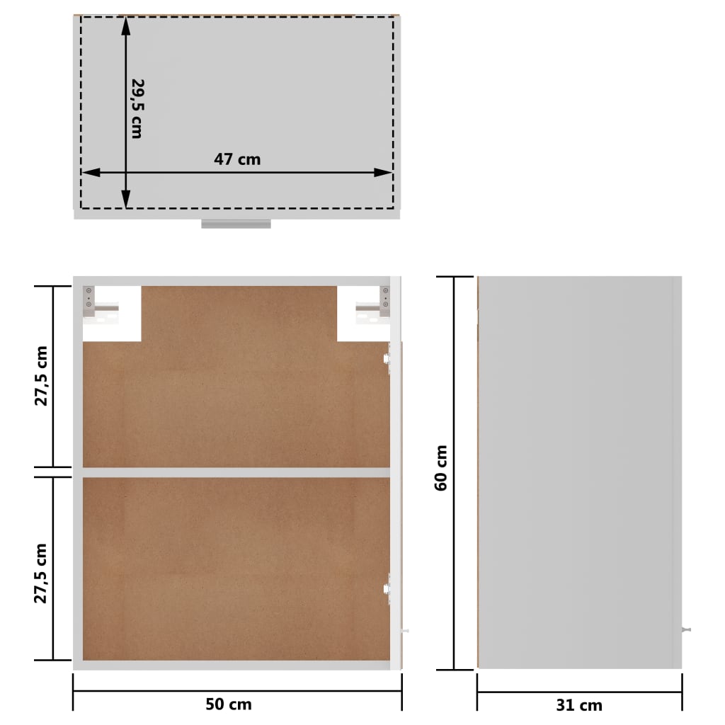 Hängeschrank Hochglanz-Weiss 50x31x60 cm Holzwerkstoff