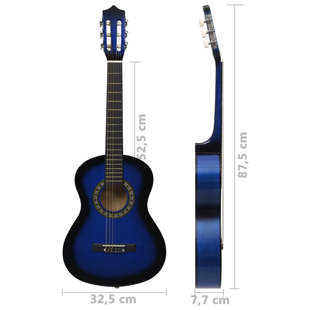 8 Piece Classical Guitar Beginner Set Blue 1/2 34"
