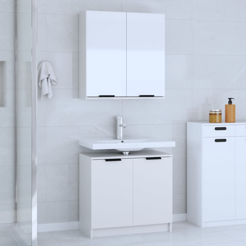 2 Piece Bathroom Cabinet Set White Engineered Wood