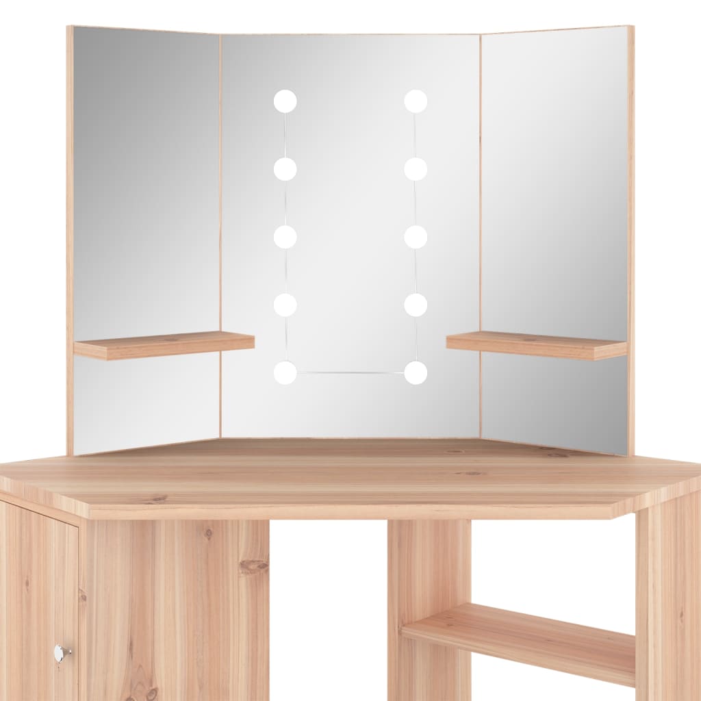 Corner Dressing Table with LED Oak 111x54x141.5 cm