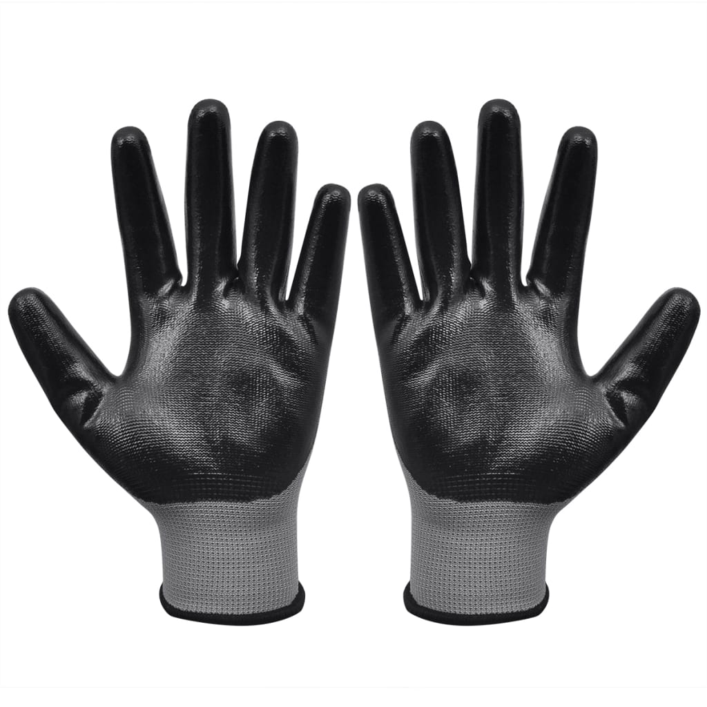 Work Gloves Nitrile 1 Pair Grey and Black Size 9/L