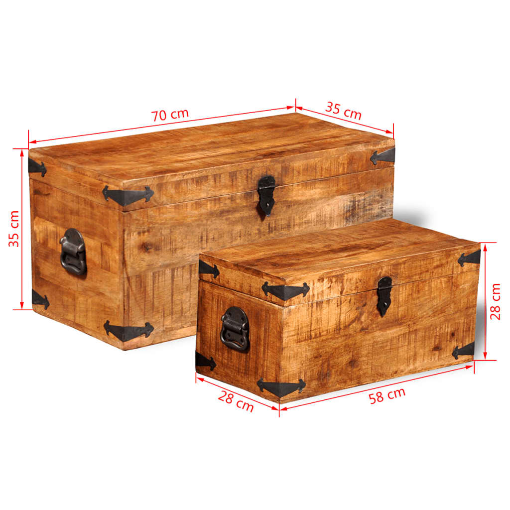 Coffre de rangement 2 pcs Bois de manguier brut 