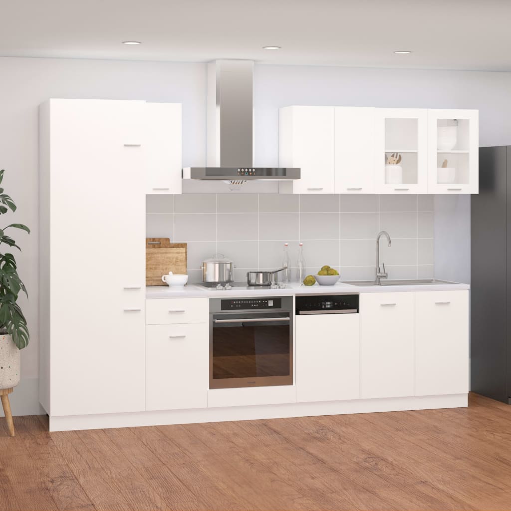 8 Piece Kitchen Cabinet Set High Gloss White Chipboard