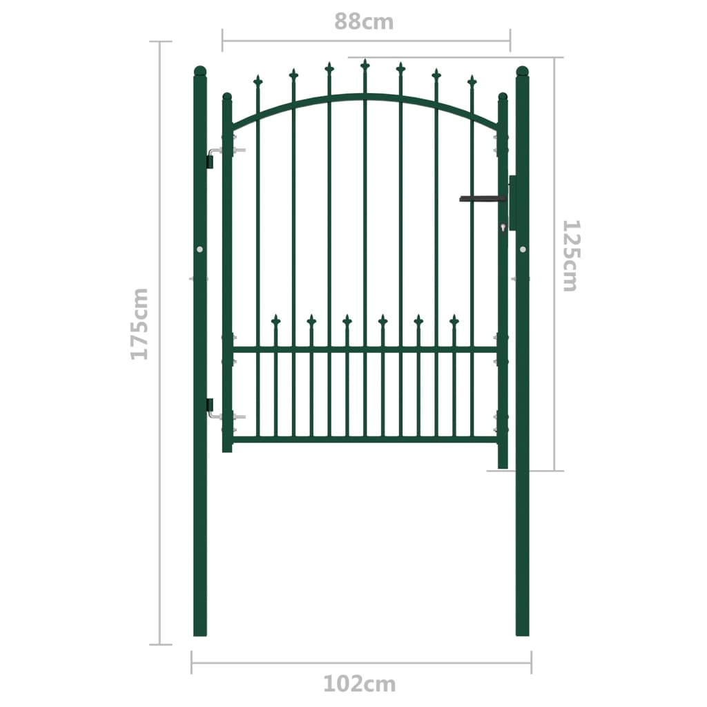 Fence Gate with Spikes Steel 100x125 cm Green